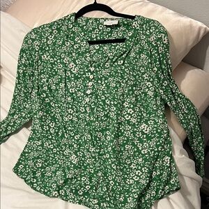 J. Jill Green and White Floral Blouse